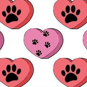 Dog Paw Prints Candy Hearts Valentines Pattern