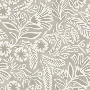 SYLVIA grand-millennial trailing florals, taupe beige and creamy white