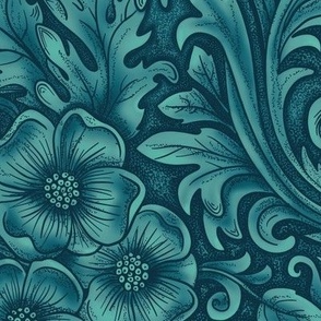 Medium scale turquoise floral western