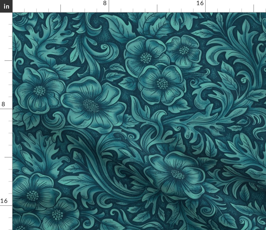 Large scale turquoise floral western