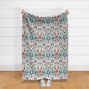 scandi folk flowers teal black white pink