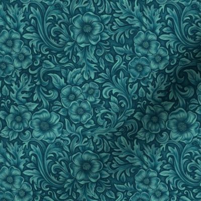 Tiny turquoise tooled floral