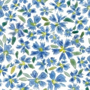 Textured  Hand Painted Watercolor Florals - Blue, Yellow & Green