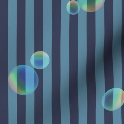 surrealistic soap bubbles striped wallpaper -  dusty blue  - medium