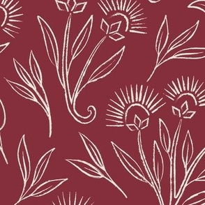 Painterly Vintage Floral | LG Scale | Burgundy Red, Ivory