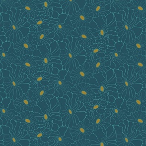 Abstract Daisy Floral - Retro Flower Whimsy - Neutral Navy Blue