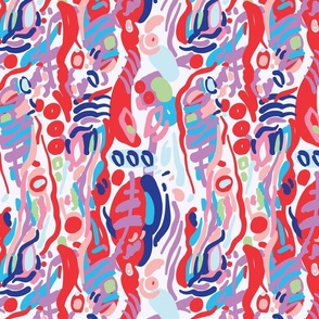 Modern Bold Abstract in Red Blue Pink Purple and Green 
