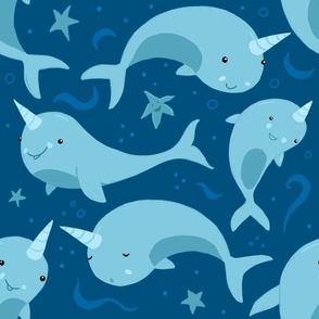 Large - Cute Narwhals Blue