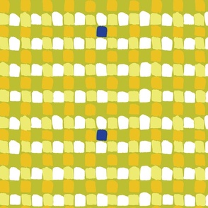 Modern Painted Yellow Checker Plaid in Yellow White and Blue
