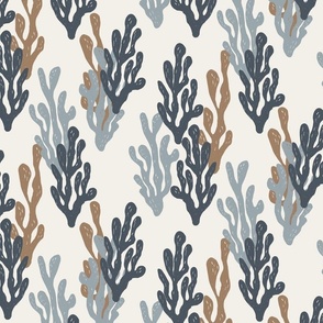 Medium - Blue and brown sea plants on cream background