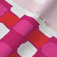 Modern Painted Yellow Checker Plaid in Pink White Red and Blue