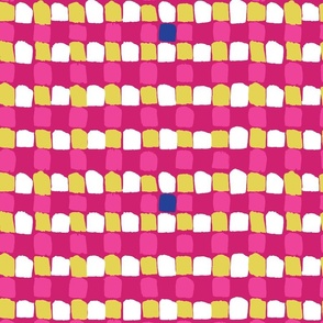 Modern Painted Yellow Checker Plaid in Pink Yellow White and Blue