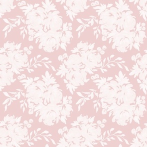 Medium - Celeste Peony Blooms Silhouette - White Pastel Pink - Damask Pattern - Watercolour Florals