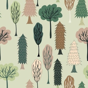 A whimsical forest of stylised trees