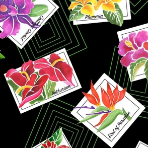 large-Tropical Floral Postcards-black