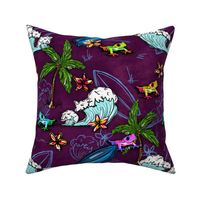 Pink Purple Tropical Rainforest Biome Tree Frog Colourful Retro Pattern Palm Tree Wave Beach Sketch Animal Lover