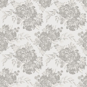 Medium - Celeste Peony Blooms Silhouette - White Grey Off White - Damask Pattern - Watercolour Florals