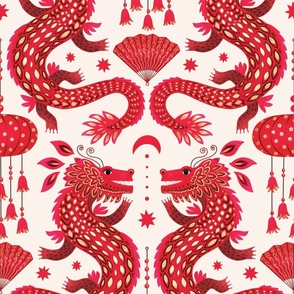 Year of the Dragon (x-large), red on white with golden details