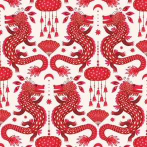 Year of the Dragon (medium), red on white with golden details