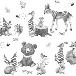 Woodland Forest Animals Baby Nursery Gray 