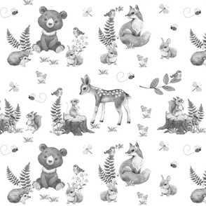 Woodland Forest Animals Baby Nursery Gray Medium Size 