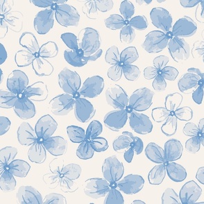 Light Blue Watercolor Hydrangeas on Cream Background | Large Scale