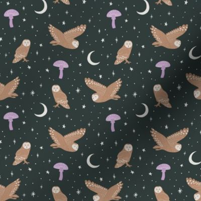 Moonlight Owl - Small - Deep Pine Green & Barn Owl Tan - Forest Path