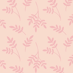 Pink Leaf Branches on Cream Background - Large Scale