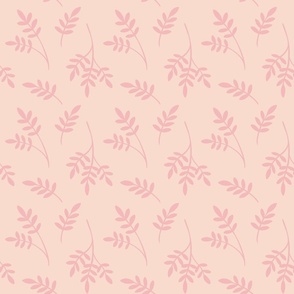 Pink Leaf Branches on Cream Background - Medium Scale