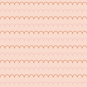 Orange and Pink Scalloped Stripe on Cream - Medium Scale