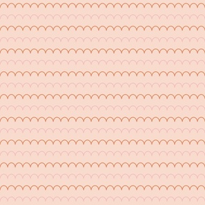 Orange and Pink Scalloped Stripe on Cream - Small Scale