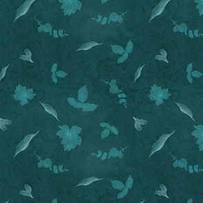Textured blowing leaves on emerald green// small