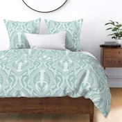 2 directional - Lobster and Seaweed Nautical Damask - seafoam green blue - large scale