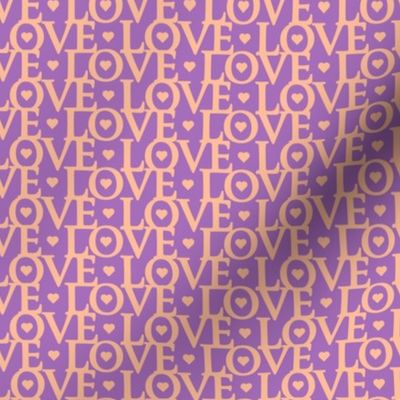 Love Love Love in Apricot with Hearts on Radiant Orchid Light Purple