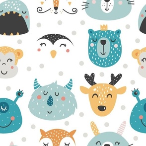 Adorable Critter Parade: Playful Faces in Kids' Nursery Pattern"
