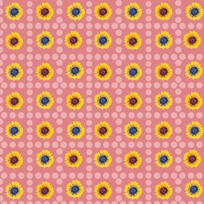 Checkered Sunflowers & Dots Peach Pink