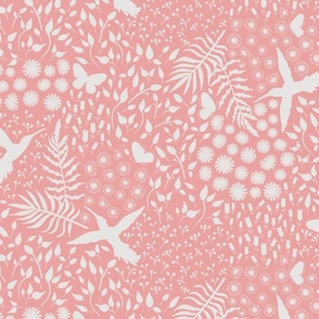 Pink Enchanted Forest Minimal Hummingbird Butterfly Florals