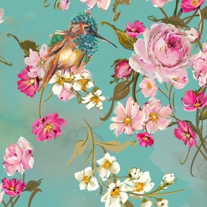 The Majestic Hummingbird Floral Paradise - Robin's egg