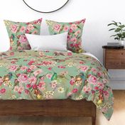 The Majestic Hummingbird Floral Paradise -Soothing Mint