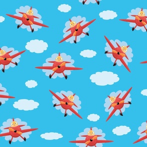 Cute birds flying in a red plane kids pattern