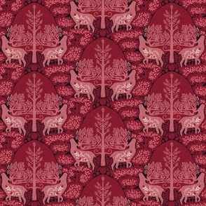(small) scandinavian forest deer damask wallpaper red