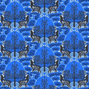 (small) scandinavian forest deer damask wallpapercobalt blue