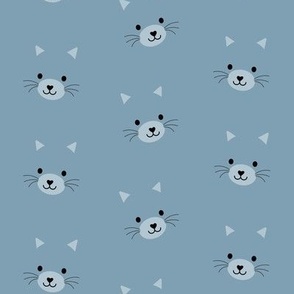 Blue grey kitty cats kids animal pattern