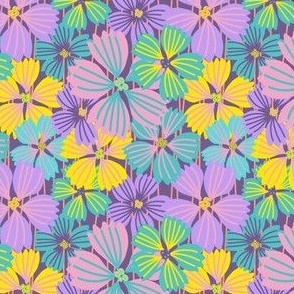 SMALL: Tropical flowering overlapping simple purple, yellow and green-blue florals