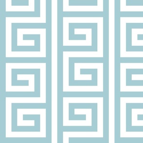 Ancient Greek Mythical Classic Key Swirls Waves - Modern Simple Greece Geometric Traditonal Ornament - A5CDD3 Turquoise Blue Cyan on White - Vertical Stripe - Large #6