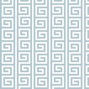 Ancient Greek Mythical Classic Key Swirls Waves - Modern Simple Greece Geometric Traditonal Ornament - Sherwin-Williams Billowy Breeze - 9055 Blue Grey on White - Vertical Stripe - Middle - #6