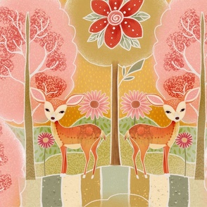 Forest animals - cute little deer in a whimsical forest - hand drawn and perfect for nursery