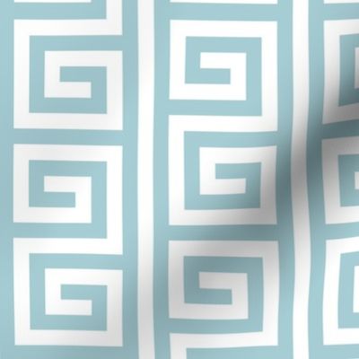 Ancient Greek Mythical Classic Key Swirls Waves - Modern Simple Greece Geometric Traditonal Ornament - A5CDD3 Turquoise Blue Cyan on White - Vertical Stripe - Middle #6