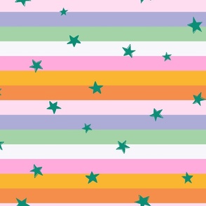 Green stars on retro rainbow stripes – stars on rainbow lines – retro design – roller disco