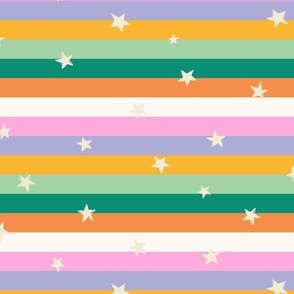white stars on retro rainbow stripes – stars on rainbow lines – retro design – roller disco